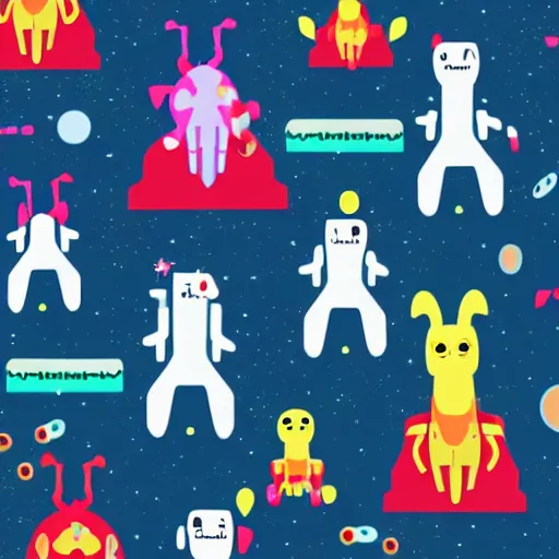 Image similar to anthropomorphic horse aliens partying on mars, style by kurzgesagt