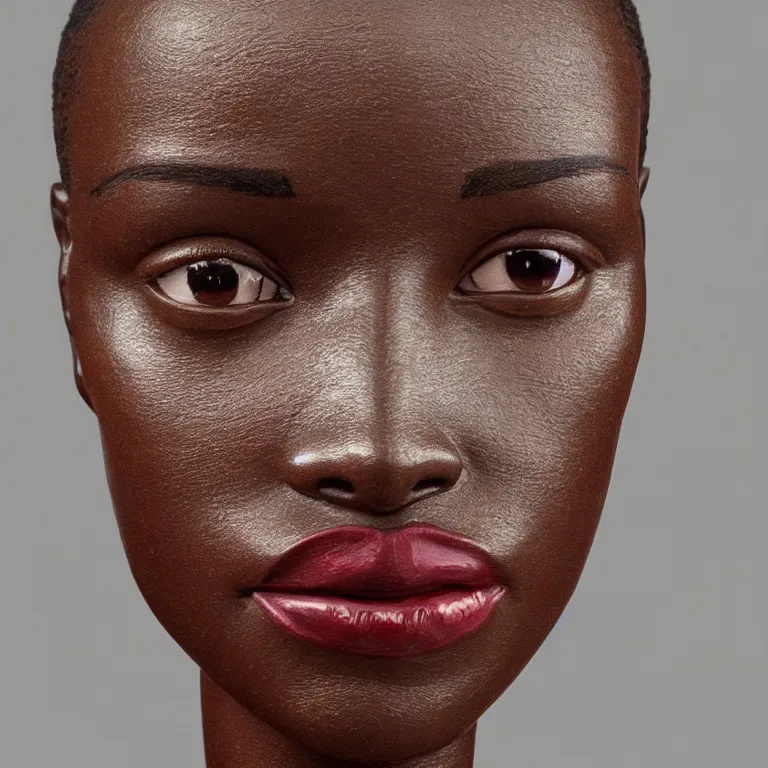 Image similar to monumental sculpture minimalist!!! portrait of a lupita nyong'o, beautiful symmetrical face accurate face detailed face realistic proportions, carved out of red oak wood on a pedestal by stephan balkenhol and martin puryear and ron mueck, geometric dramatic lighting shocking detail trending on artstation 8 k