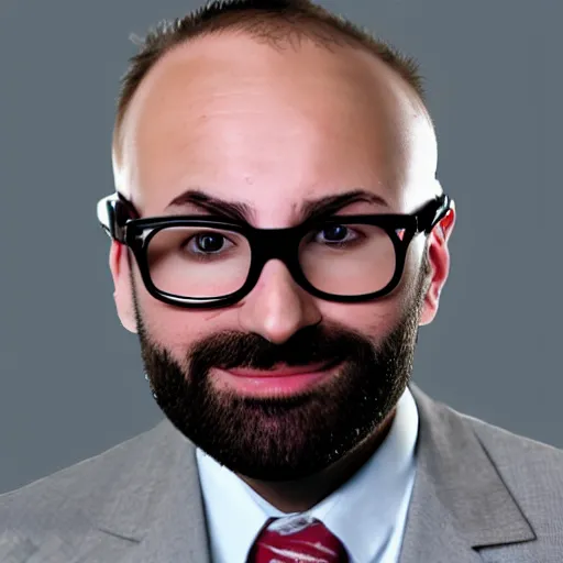 Image similar to Michael Stevens from Vsauce as the American Psycho, sweating profusely