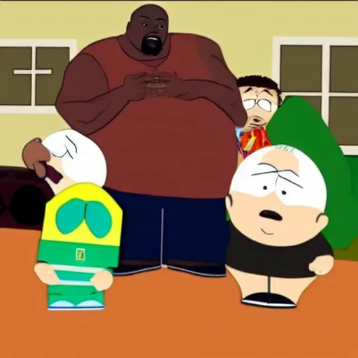 Prompt: shaq in a scene of south park