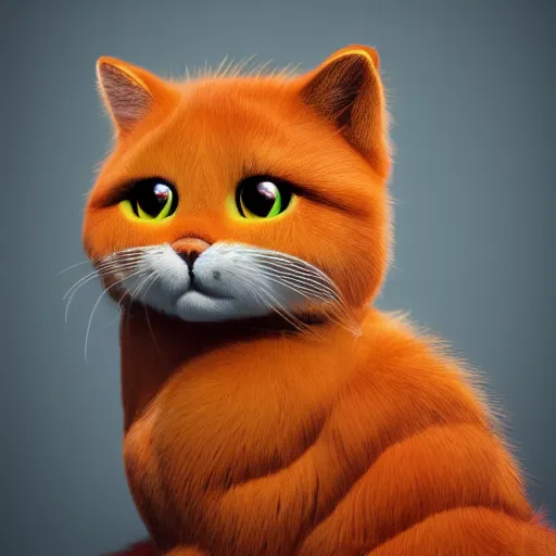 Image similar to hyperrealistic picture of the cat Garfield, orange fur, intricate, hyperdetailed, trending on Artstation, 4k, 6k