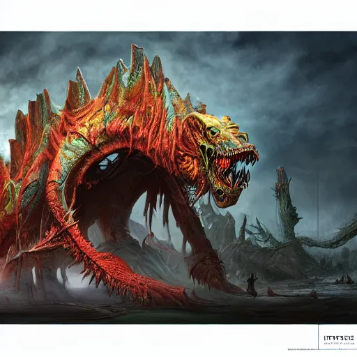 Image similar to colossal dreadmaw, driven, ghostly pride, highly detailed, digital painting, HDRI, by wayne barlowe and josh pierce, vivid colors, high contrast, 8k resolution, intricate, photorealistic, smooth