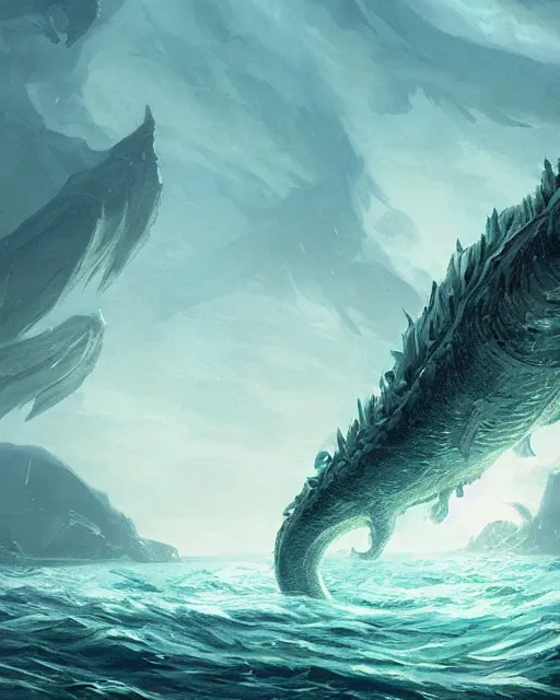 Image similar to A monstrous giant sea serpent in the middle of the sea, fantasy art, in the style of greg rutkowski, illustration, epic, fantasy, intricate, hyper detailed, artstation, concept art, smooth, sharp focus, ray tracing