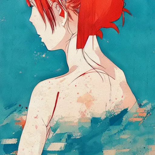 Prompt: anime portrait of young girl playing basketball at the beach by Conrad Roset