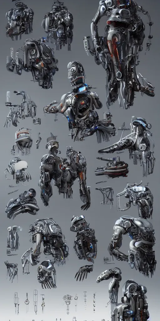 Prompt: concept art, various mechanical prostheses that can enhance human function, cyberpunk, precision, high detail, 8 k.