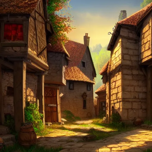 Image similar to medieval village, artstation, fantasy