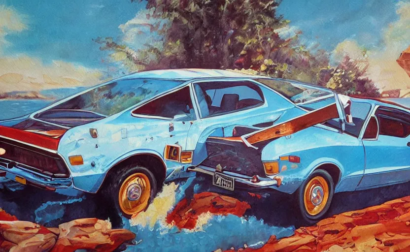 Prompt: a painting of a ford pinto