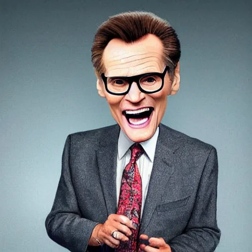 Prompt: hyperrealistic portrait of jim carrey as larry king, looking old and decrepit and dressed like an old gay man