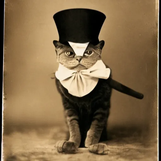 Image similar to a yellow cat with a top hat and a monocle!!, vintage photo