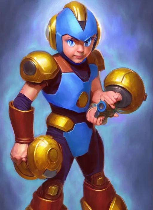 Prompt: Megaman as a fantasy D&D character, portrait art by Donato Giancola and James Gurney, digital art, RPG portrait, unreal 5, trending on artstation