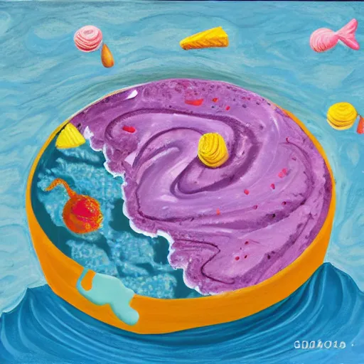 Prompt: a sea made of ice cream