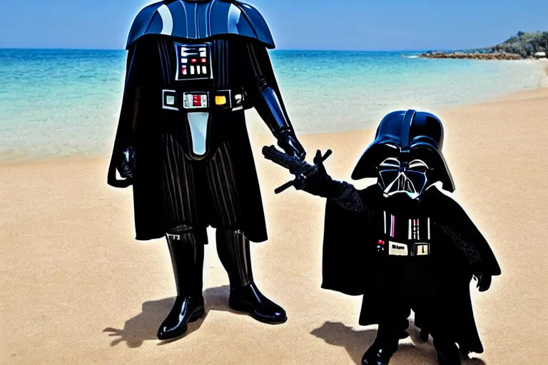 Image similar to darth vader goes to the beach for the first time