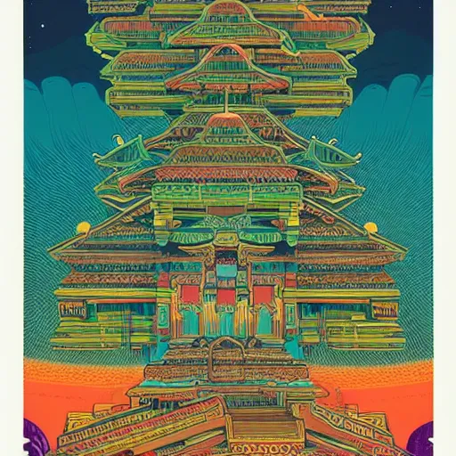 Image similar to highly detailed illustration of a temple on a strange planet, featured in juxtapoz magazine, featured in behance, by kilian eng, by thomas rome