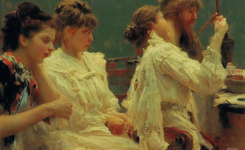 Prompt: high quality high detail painting by ilya repin, painter in workshop, hd