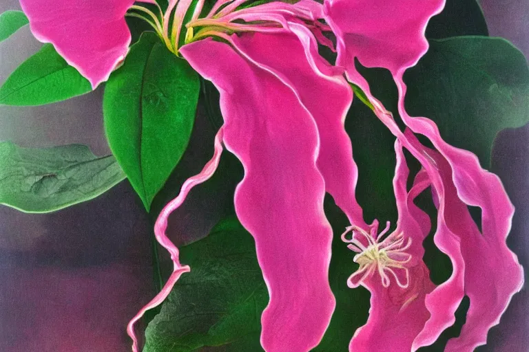 Image similar to pink dripping clematis flower liquefying, each petal dripping with many droplets of viscous pink liquid by salvador dali, oil on canvas