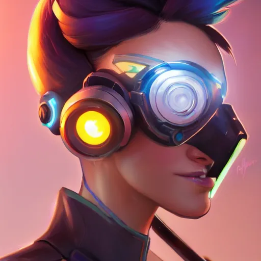 Image similar to a portrait of tracer from overwatch as a cyborg, art by lois van baarle and loish and ross tran and rossdraws and sam yang and samdoesarts and artgerm and saruei and disney, digital art, highly detailed, intricate, sharp focus, trending on artstation hq, deviantart, unreal engine 5, 4 k uhd image