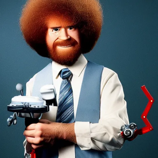 Image similar to Bob Ross as a cyborg