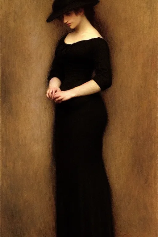 Image similar to lady in black dress, painting by rossetti bouguereau, detailed art, artstation