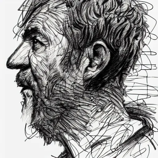 Image similar to a realistic yet scraggly portrait sketch of the side profile of a stern and sophisticated gigavirgin, trending on artstation, intricate details, in the style of frank auerbach, in the style of sergio aragones, in the style of martin ansin, in the style of david aja, in the style of mattias adolfsson