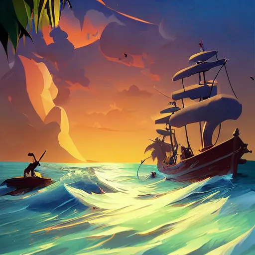 Image similar to painting treasure on sea of thieves game smooth median photoshop filter cutout vector, behance hd by jesper ejsing, by rhads, makoto shinkai and lois van baarle, ilya kuvshinov, rossdraws global illumination