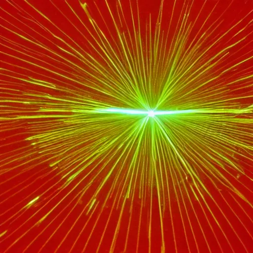 Image similar to a red laser beam is pointing at a cluster of gold nanoparticles