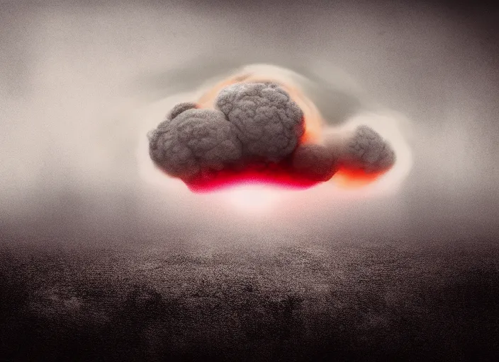 Image similar to soft drawing of a photorealistic life-like nuclear explosion with a mushroom cloud and shockwaves with dust and fog in the city. Centered. Horror dystopia style. Highly detailed 8k. Intricate. Nikon d850 300mm. Award winning photography.