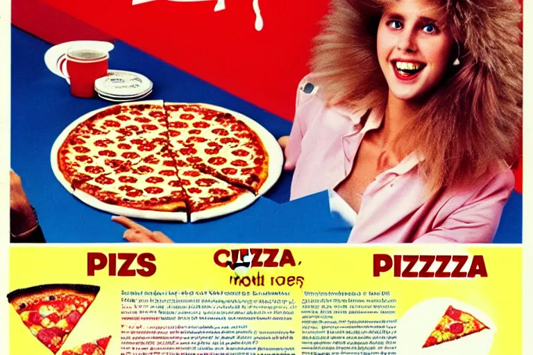 Image similar to 80s, pizza, advertisement