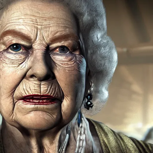 Image similar to Queen Elizabeth as an NPC in Dying Light, gameplay screenshot, insanely detailed face