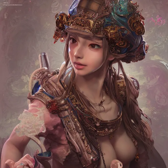 Image similar to studio portrait of neutral good colorful female cleric bard healer as absurdly beautiful, elegant, young skinny gravure idol, an ultrafine hyperdetailed illustration by kim jung gi, irakli nadar, intricate linework, sharp focus, bright colors, octopath traveler, final fantasy, unreal engine 5 highly rendered, global illumination, radiant light, detailed and intricate environment