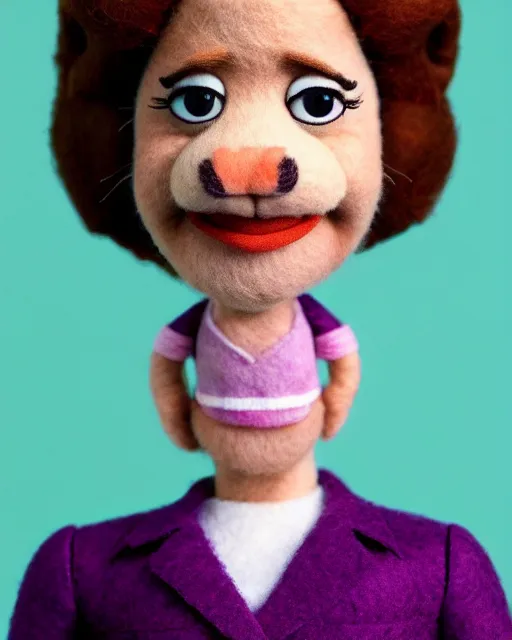 Prompt: pam beesley as a muppet. highly detailed felt. hyper real photo. 4 k.