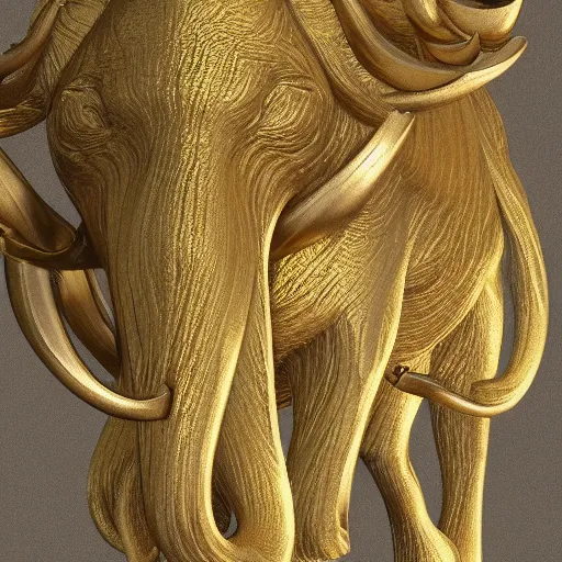 Image similar to golden mammoth in leticia gillett's style 3 d