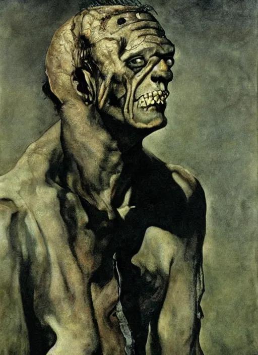 Prompt: Candid portrait of Frankenstein by Andrew Wyeth