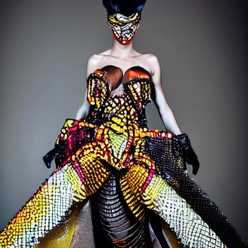 Image similar to a photo of a model wearing avant garde outfit by rocky gathercole