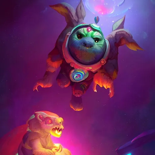 Image similar to a magical cute glowing creature, colorful space theme, bright art masterpiece artstation. 8 k, sharp high quality artwork in style of jose daniel cabrera pena and greg rutkowski, concept art by tooth wu, blizzard warcraft artwork, hearthstone card game artwork, cute creature