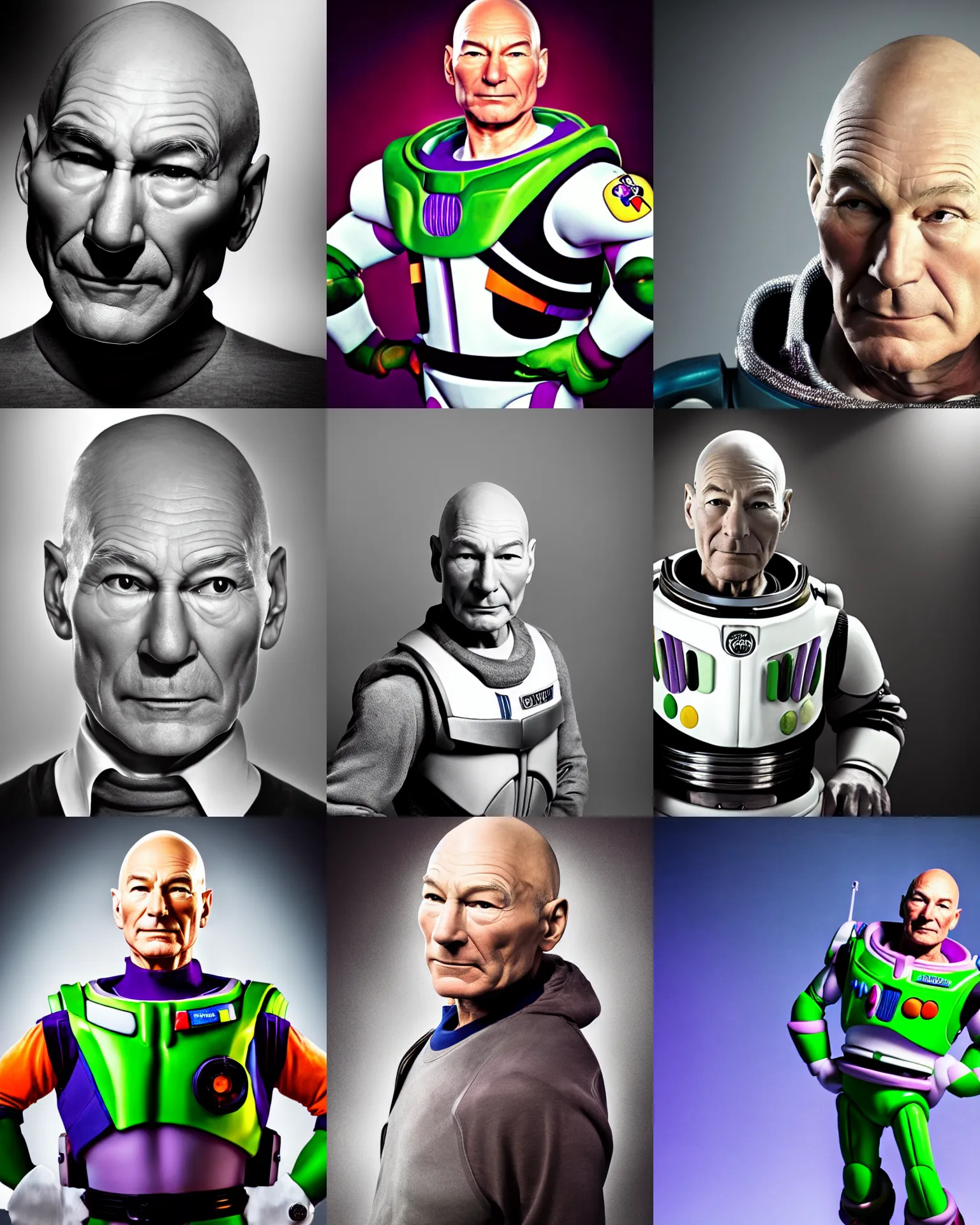 Prompt: epic portrait of patrick stewart as buzz lightyear, studio photography, dramatic light