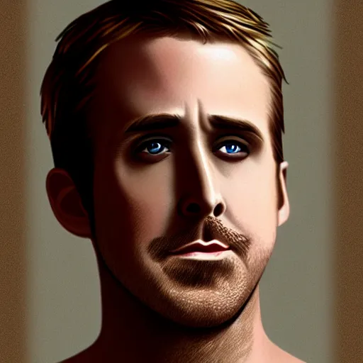 Image similar to detailed realistic face portrait, Ryan Gosling,