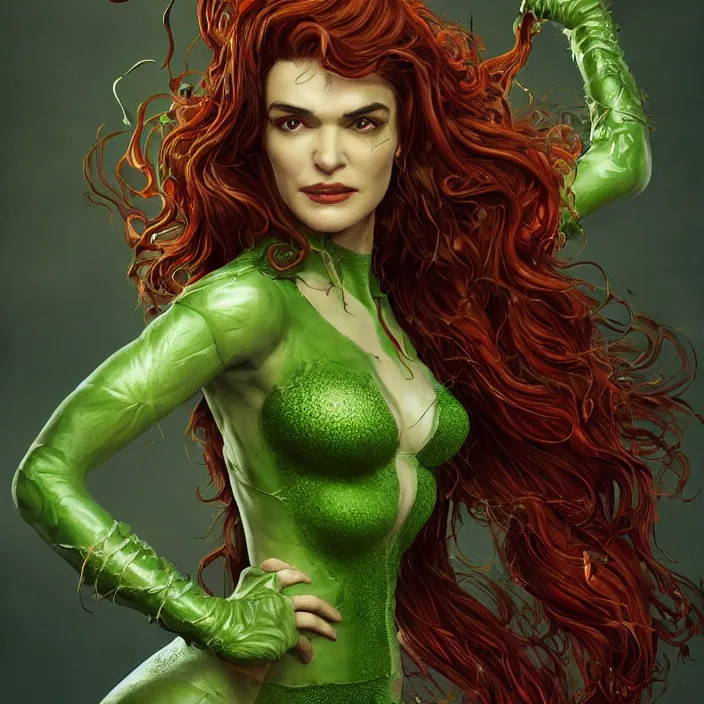 Image similar to portrait of Rachel Weisz as a Poison Ivy in Batman & Robin 1997. intricate artwork. by Tooth Wu, wlop, beeple, dan mumford. octane render, trending on artstation, greg rutkowski very coherent symmetrical artwork. cinematic, hyper realism, high detail, octane render, 8k