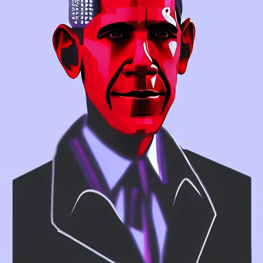 Prompt: cyberpunk barack obama as the leader of a futuristic communist nation, cybernetics, sharp lines, digital, artstation, colored in