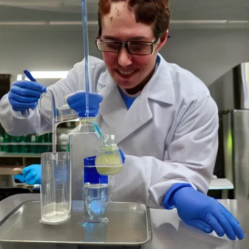 Prompt: guppy chemist mixing sparkling chemicals