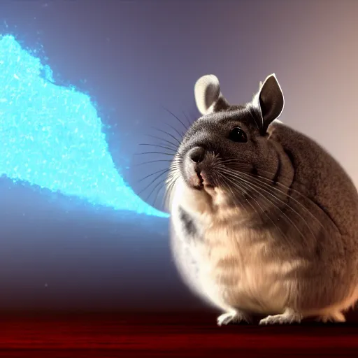 Image similar to a chinchilla, character is in all its glory, character is in her natural relaxed pose,dramatic lighting, rim lights, particles and air smoke in the air, fancy clouds, highly detailed professional photo, dynamic lights, particles are flying, depth of field, trending on artstation, illustration, hyper realistic, vray caustics, super detailed, colorful accents, cinematic shot his suit is made of silk flowing all around, full dress of lava showcase , cinematic lighting atmospheric realistic octane render highly detailed in he style of craig mullins, full hd render + 3d octane render + unreal engine 5 + Redshift Render + Cinema4D + C4D + Rendered in Houdini + Houdini-Render + Blender Render + Cycles Render + OptiX-Render + Povray + Vray + CryEngine + LuxCoreRender + MentalRay-Render + Raylectron + Infini-D-Render + Zbrush + DirectX + Terragen + Autodesk 3ds Max + After Effects + 4k UHD + immense detail + interdimensional lightning + studio quality + enhanced quality