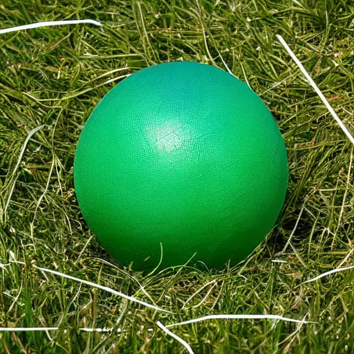 Prompt: Photograph of a ball in the grass far from the camera. Rendering distance 10