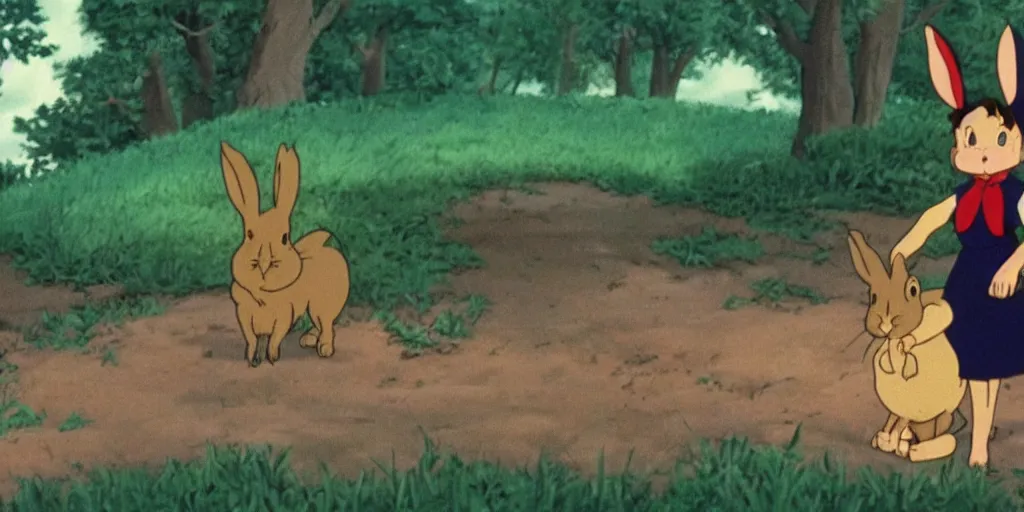 Prompt: a rabbit in the movie kiki's delivery service, screenshot