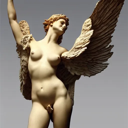 Image similar to full body sculpture of aphrodite with wings hyperrealistic style made by michelangelo