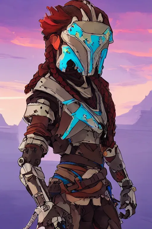 Image similar to combination suit armor aloy horizon forbidden west horizon zero dawn robot ninja mask helmet backpack tribal, art gta 5 comics, official fanart behance hd artstation by jesper ejsing, by rhads, makoto shinkai and lois van baarle, ilya kuvshinov, ossdraws radiating a glowing aura cgi rtx 2 0 2 2