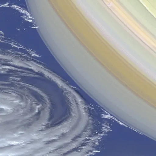 Image similar to ultra detailed zoomed in photo satellite view of a saturn size hurricane swallowing earth