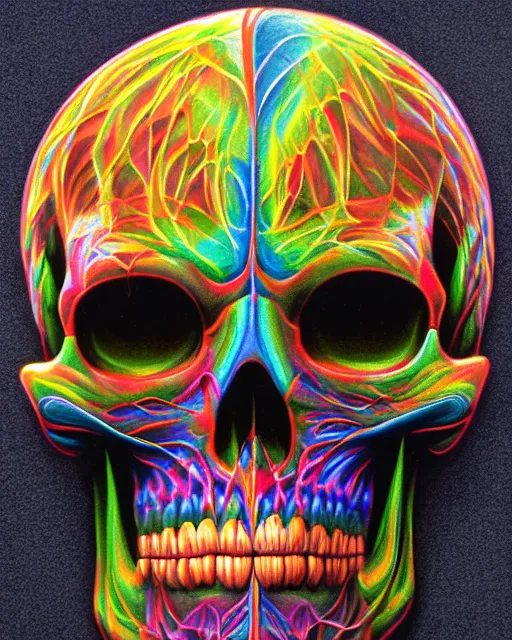 Image similar to 3 d skull by alex grey