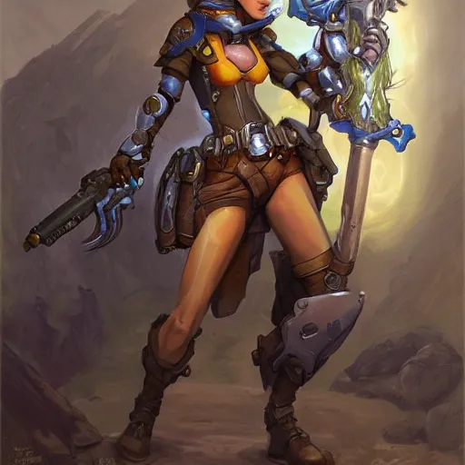 Image similar to Tracer from Overwatch as a fantasy D&D character, portrait art by Donato Giancola and James Gurney, digital art, trending on artstation