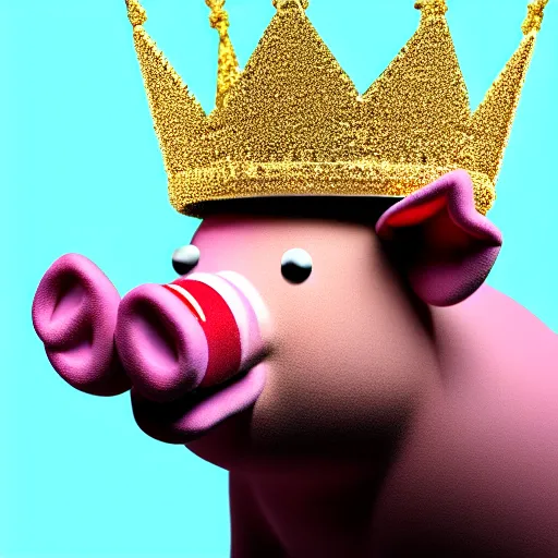 Image similar to full body zoomed out photo of pig king wearing a gold crown depicted as a muppet