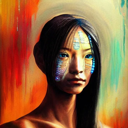 Prompt: a beatiful painting of portrait, Irobot, cyberpunk, by Mizuri AU, trending on artststion