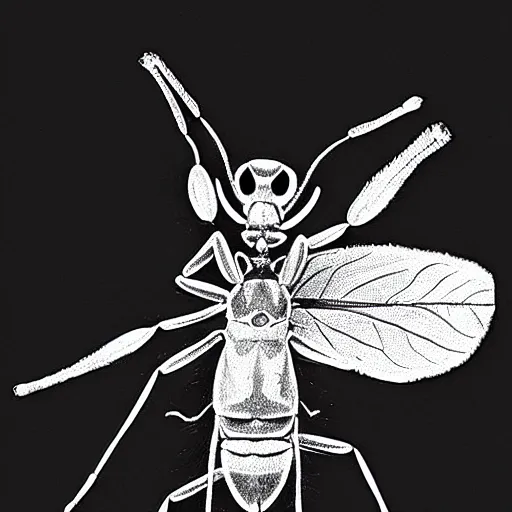 Image similar to soldier ant, black and white, botanical illustration